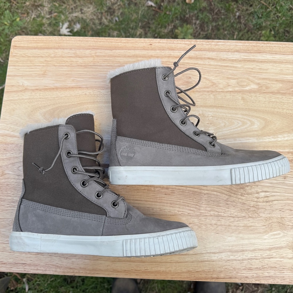 Timberland Skyla Bay Fold Down Fleece Boots Olive Nubuck Lace Up 6 - Picture 11 of 14